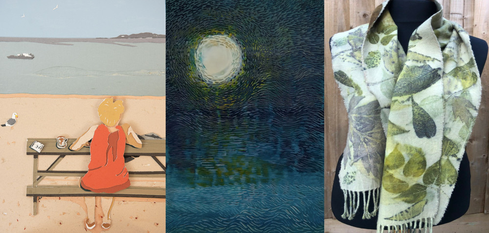 From left, Relief Sculpted Landscape, Encaustic Wax, Ecoprint From left, Relief Sculpted Landscape, Encaustic Wax, Ecoprint