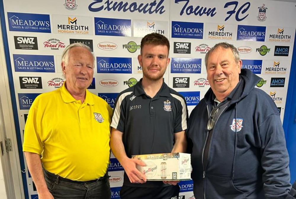 Towns mom Ethan Slater with match ball sponsors Planet Ants (Exmouth Town FC)