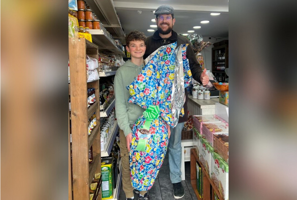 Felix with giant chocolate egg (The Little Deli)