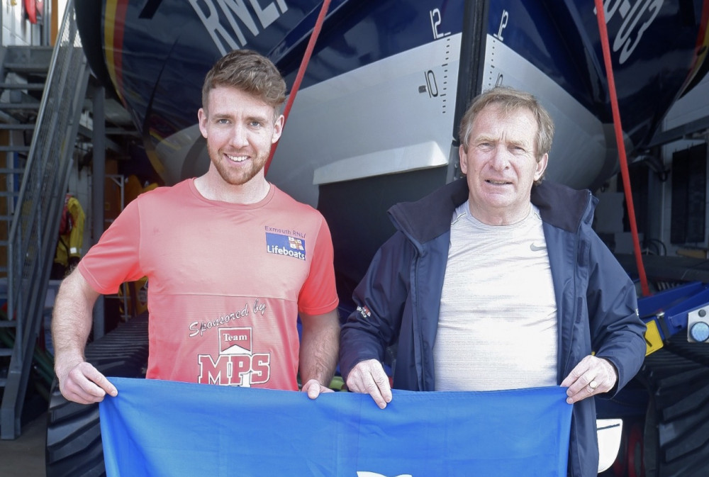 Joe Sansom with Chair of Exmouth RNLI Fundrasing Team, Des White (John Thorogood/ RNLI)