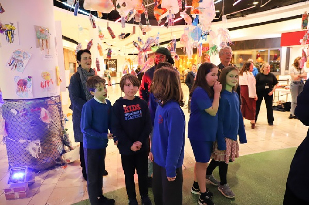 Judi Gasser, Blake C Joshua, the Mayor and some of the young artists at the launch of the exhibition Judi Gasser, Blake C Joshua, the Mayor and some of the young artists at the launch of the exhibition