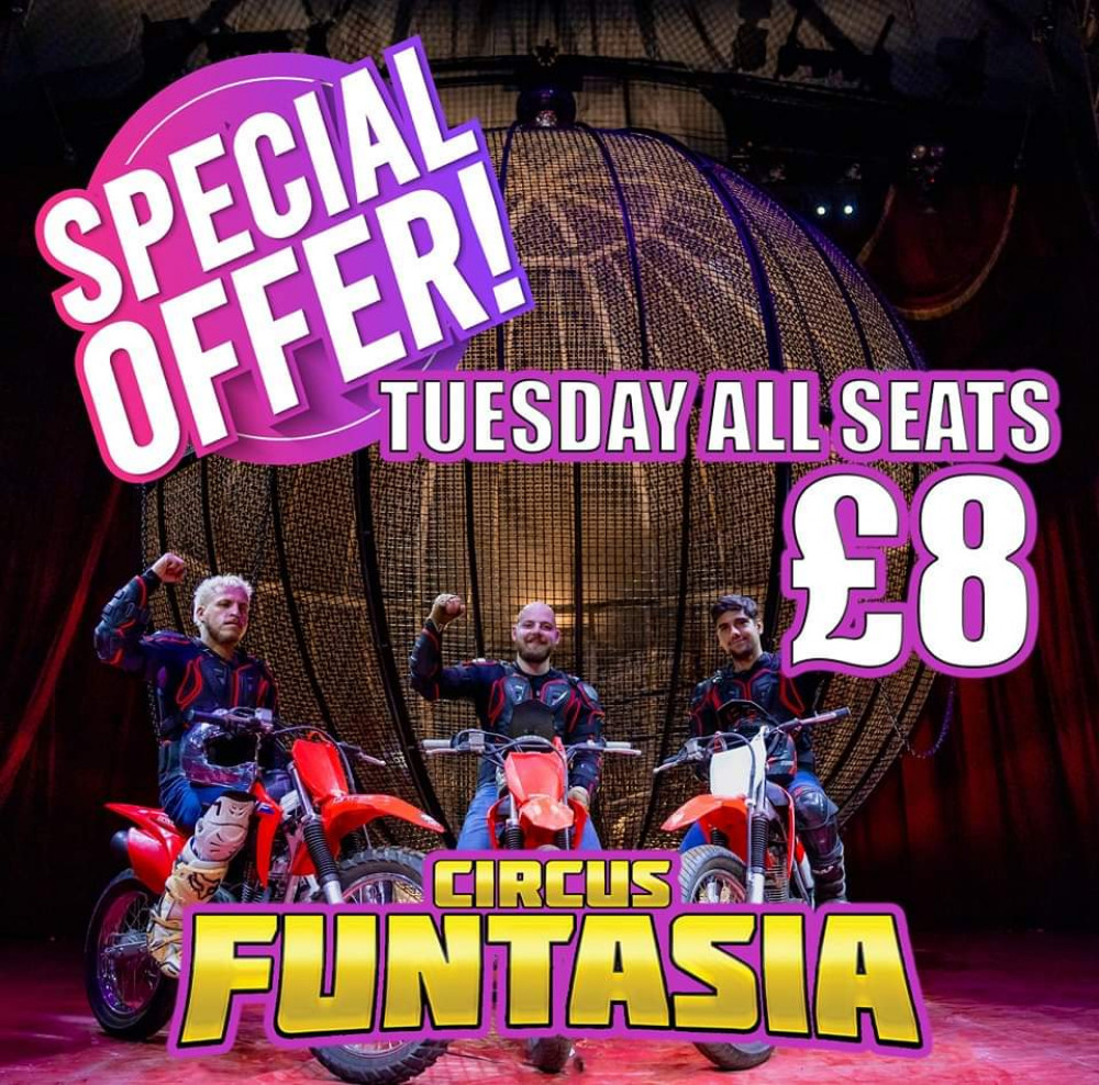 Circus Funtasia is running a special offer on Tuesday 25 April only - selling tickets for just £8 per person (Nub News).