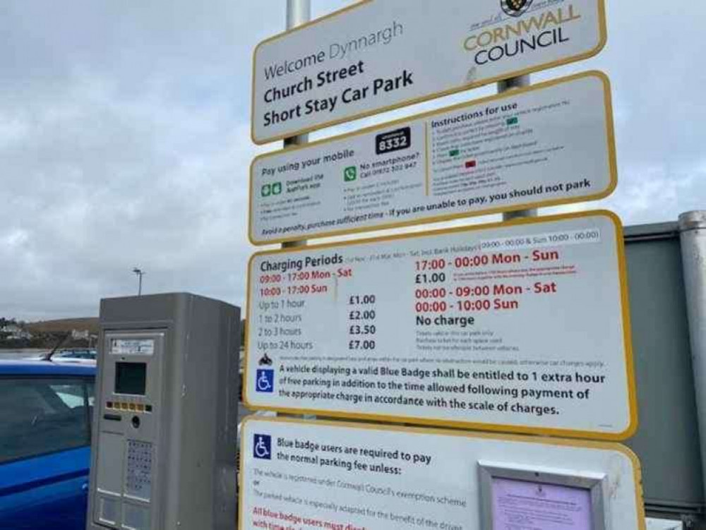 The charges will be in place across of Cornwall Council car parks 