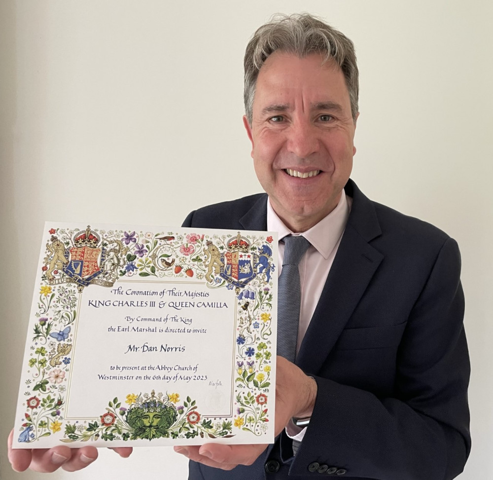 Metro Mayor Dan Norris with his invitation to King Charles III’s Coronation