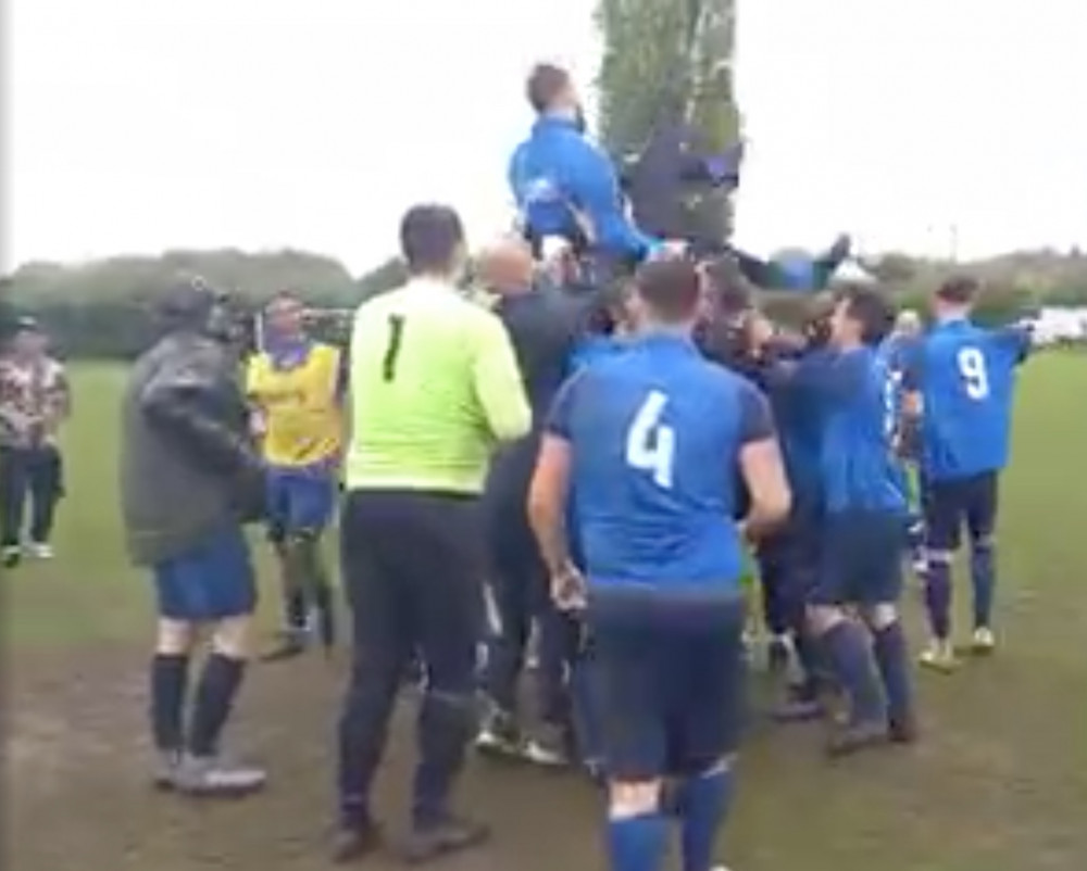 ManagerJames Parker on a high as Tattingstone celebrate winning promotion (Picture: Nub News) ManagerJames Parker on a high as Tattingstone celebrate winning promotion (Picture: Nub News)
