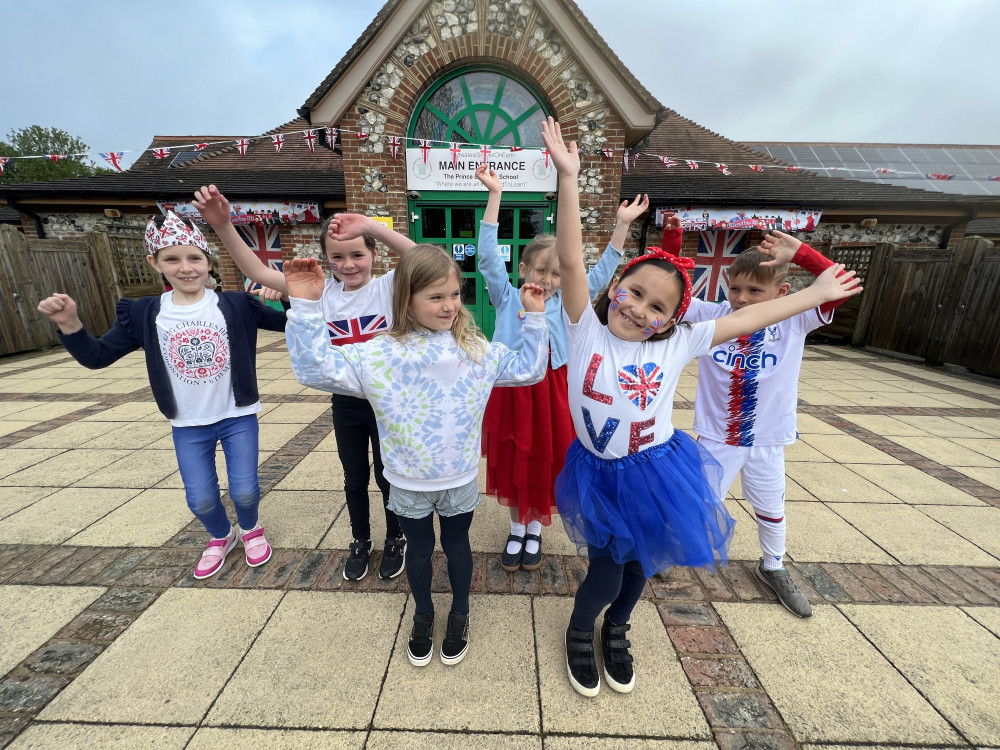 Children at the Prince of Wales School in Dorchester celebrate the coronation (photo credit: Prince of Wales School)