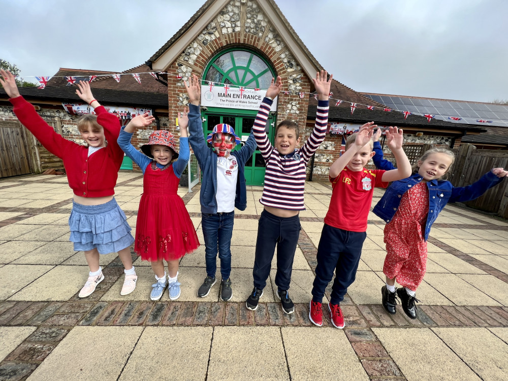 Children at the Prince of Wales School in Dorchester celebrate the coronation (photo credit: Prince of Wales School)