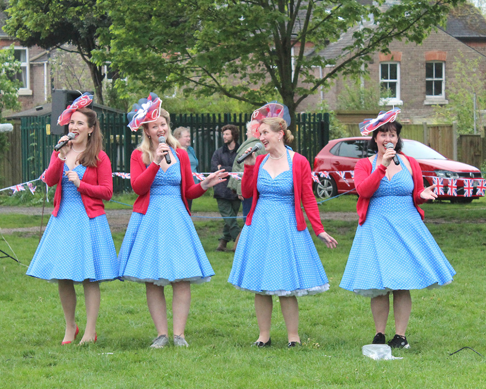 The Decadettes entertain at the community party at Salisbury Field (photo credit: Francesca Evans)