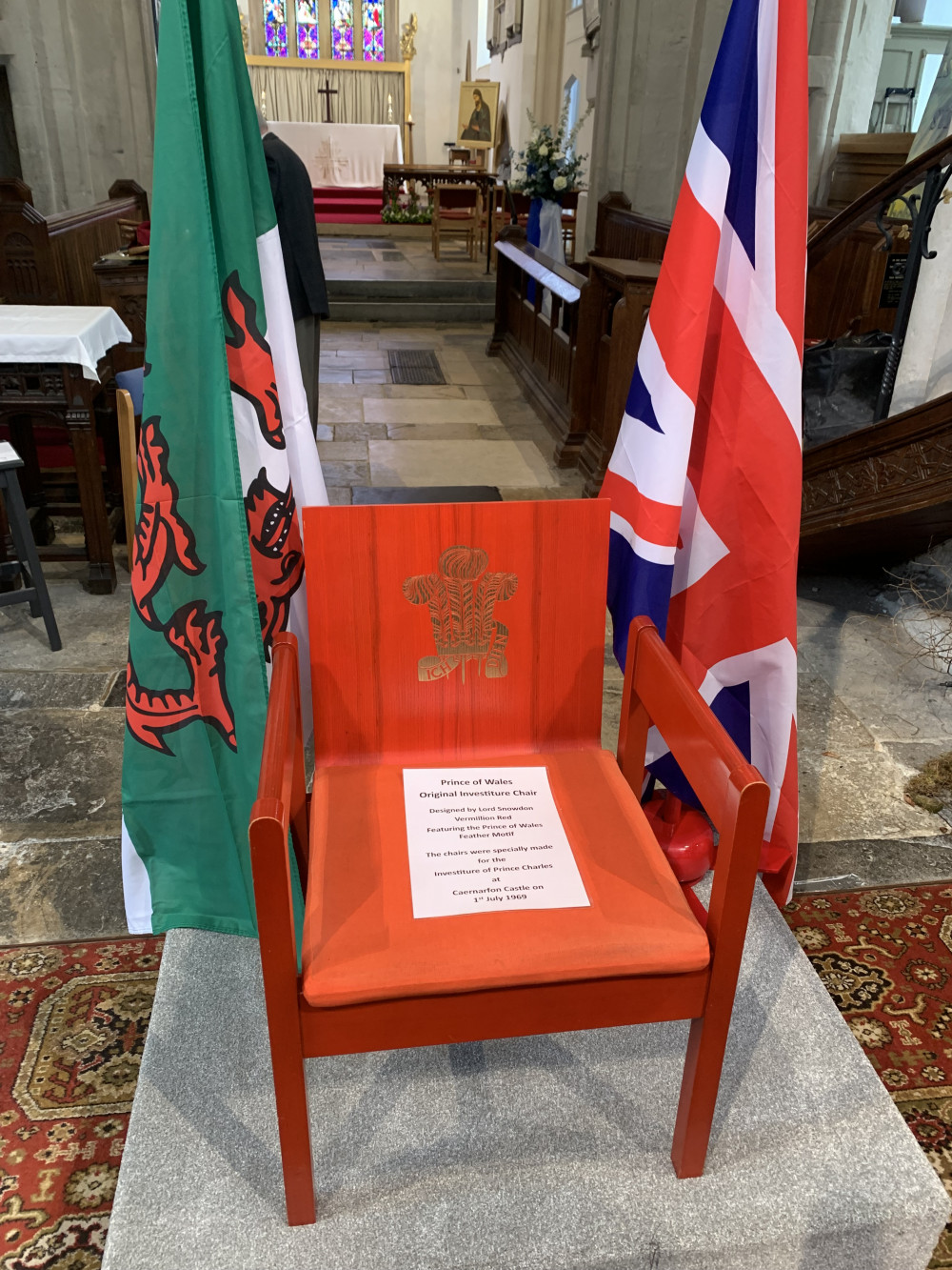 One of the chairs especially made for the then Prince of Wales' investiture at Caernarfon Castle, on July 1 in 1969, was on display at Axminster Minster Church