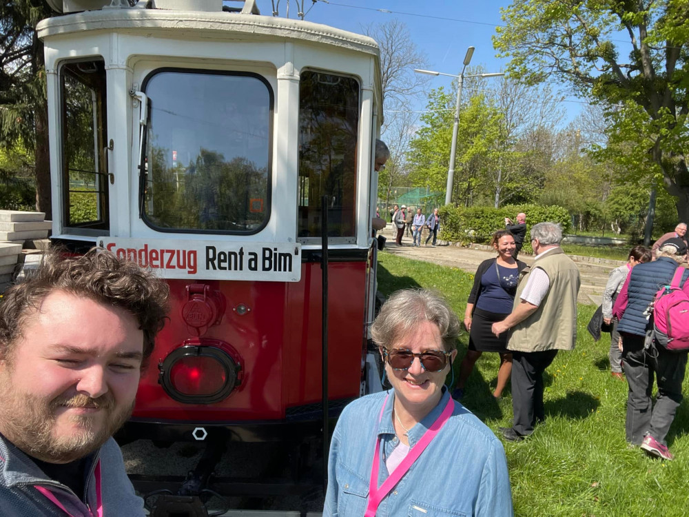 Josh Castree and Jenny Nunn of Seaton Tramway, traveling on the old trams of Vienna Josh Castree and Jenny Nunn of Seaton Tramway, traveling on the old trams of Vienna