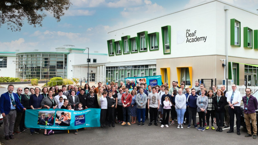 Pupils and staff outside The Deaf Academy, Exmouth (Mike Alsford)