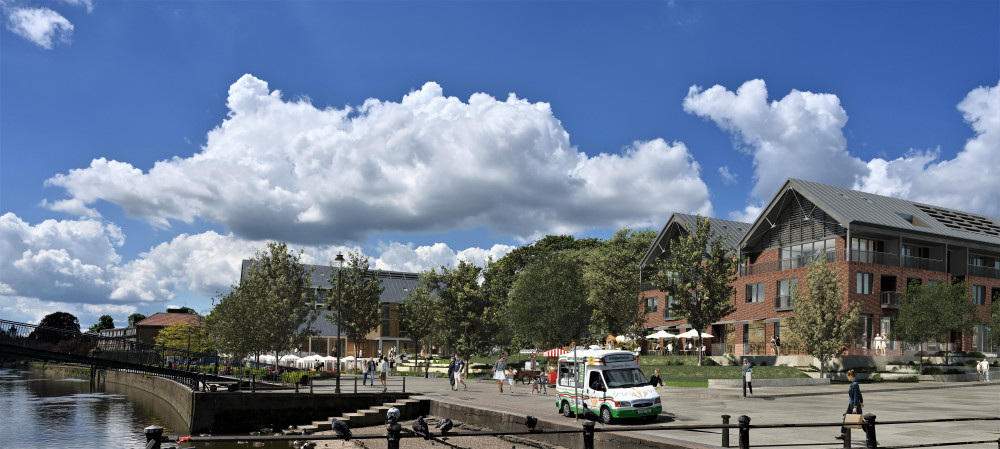 View along the riverside from the lower end of Water Lane.