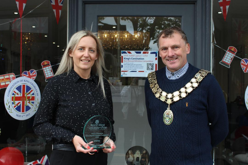 Jodi Nicholson with North West Leicestershire District Council Chairman, Cllr Russell Boam