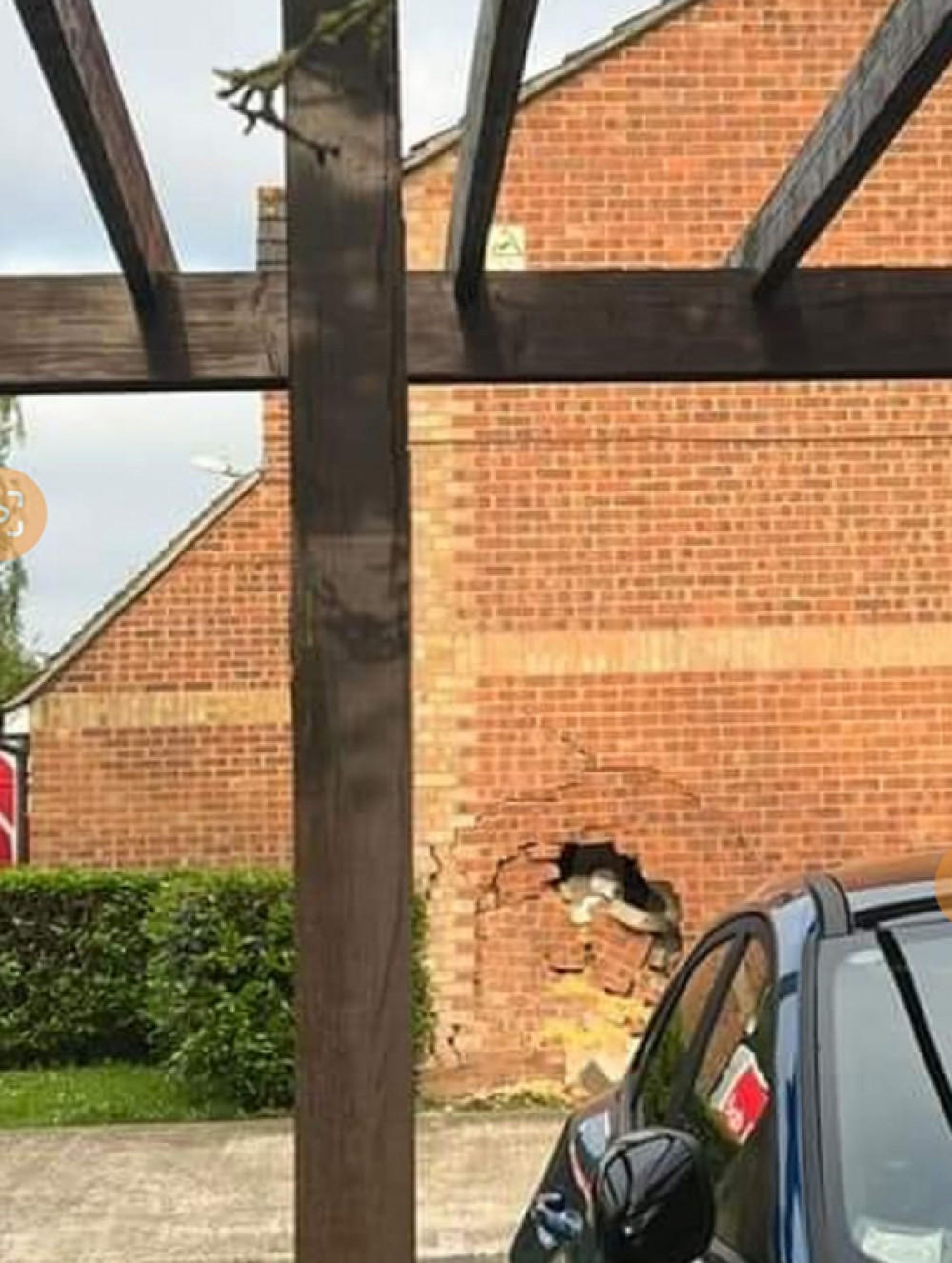 The damage to the side of the block of flats.