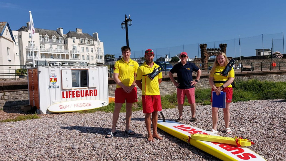 Lifeguards on Sidmouth beach in 2022 with Lifeguard Project Manager Andrew Dean, second from right (Sidmouth Independent Lifeboat)