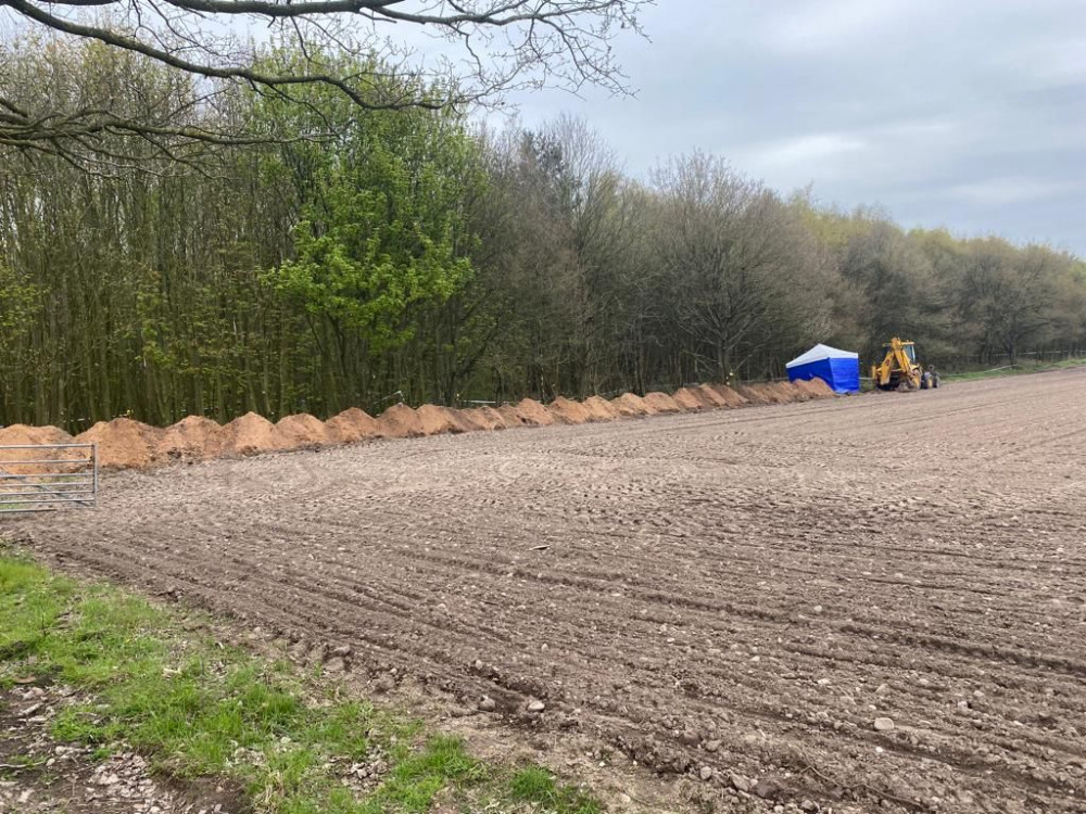 A large-scale cordon at the scene where human remains were found in Sutton-in-Ashfield is being removed. Photo courtesy of Nottinghamshire County Council.