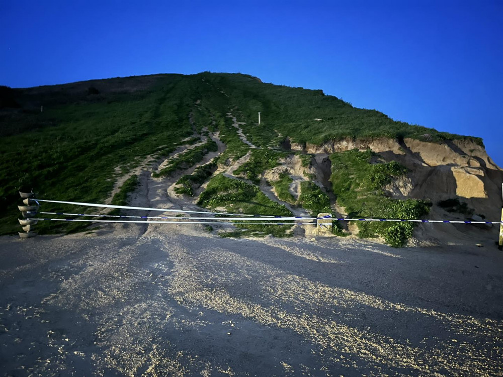 The cliff has been cordoned off with further rock falls expected (photo credit: Bridport Fire Station)