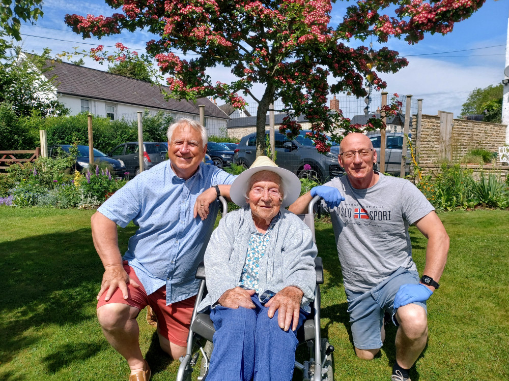 Centenarian Connie Wellington pictured recently with two if her sons, Simon and David 