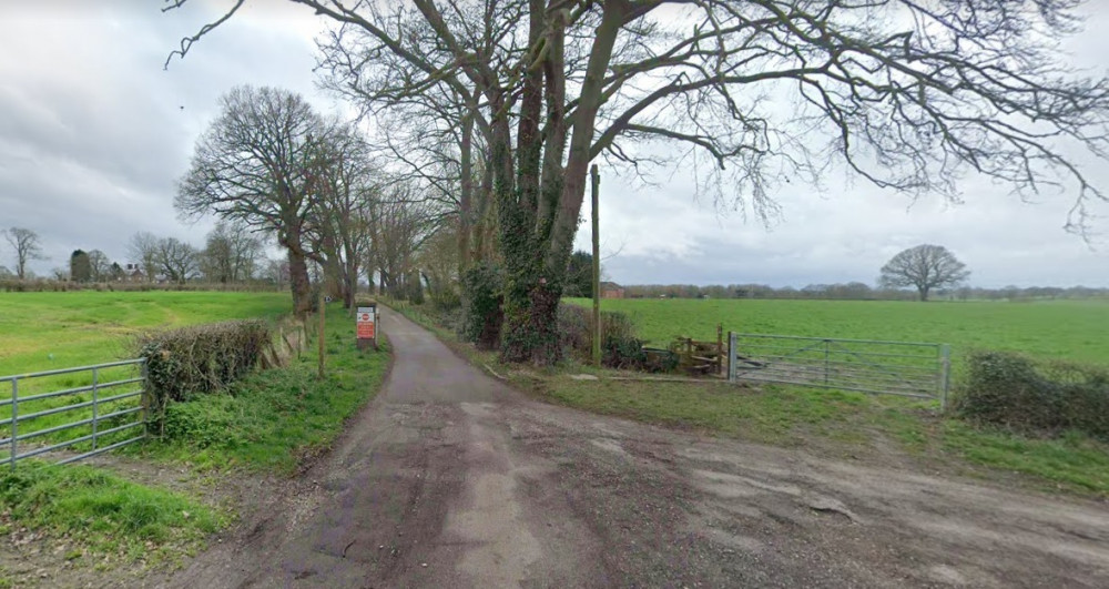 View South Towards Access Track, Tall Chimneys, Betchton (Google)