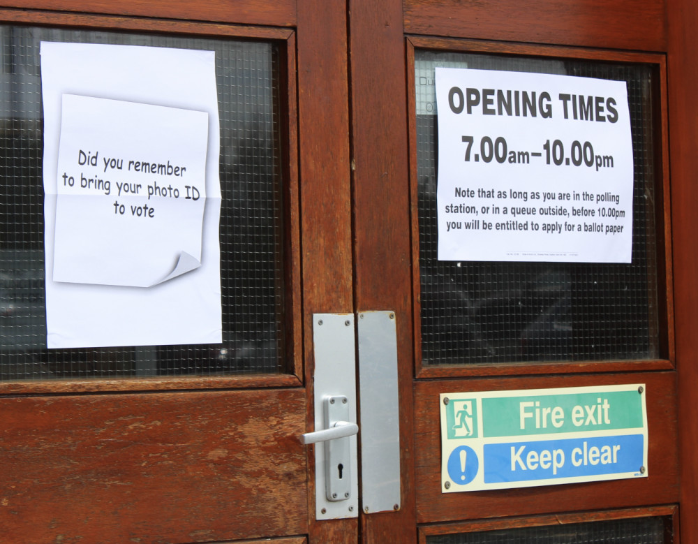 A voting ID reminder on the door of a polling station. (Image - Alexander Greensmith / Macclesfield Nub News) A voting ID reminder on the door of a polling station. (Image - Alexander Greensmith / Macclesfield Nub News)
