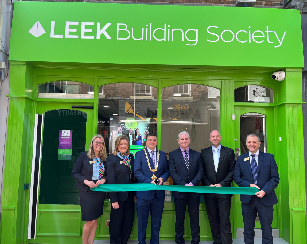 Left to right: Alison Glimmerveen - Branch Network Business Development Manager, Ronnie McNeil – Macclesfield Branch Manager, Chris Wilcock – Macclesfield Town Mayor, Darren Ditchburn – Deputy Chief Executive, and Ian Blurton – Head of Branch Network and Customer Support. 