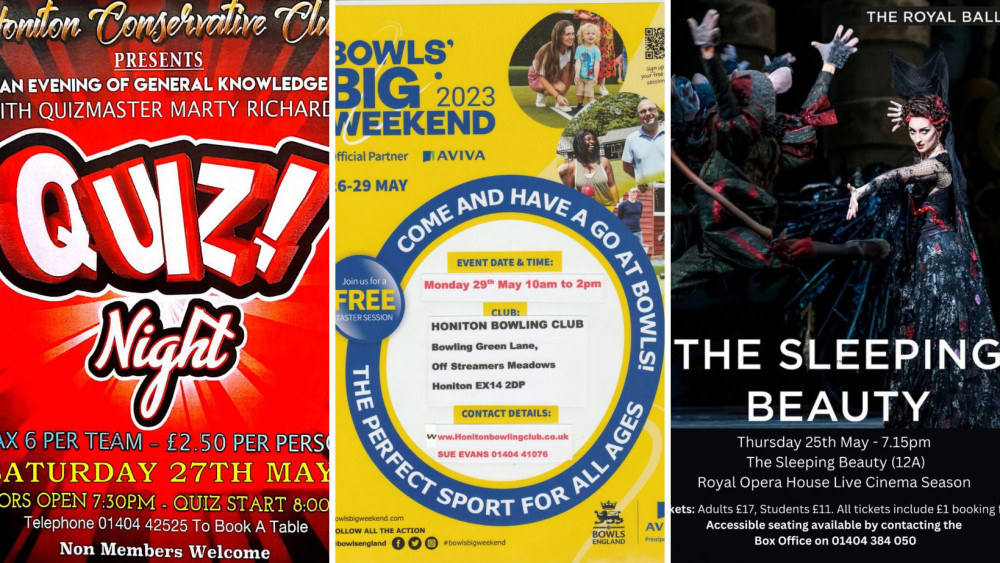 What's On in Honiton this weekend: Quiz Night, Bowls Weekend and Sleeping Beauty