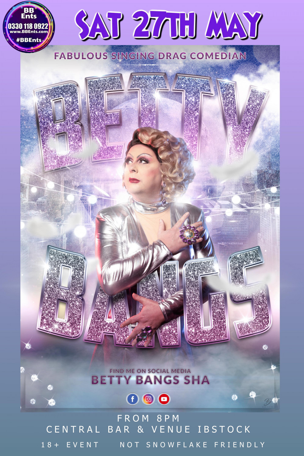 Betty Bangs - A fabulous singing / Drag Queen / Comedian at The Central Bar Ibstock, near Coalville