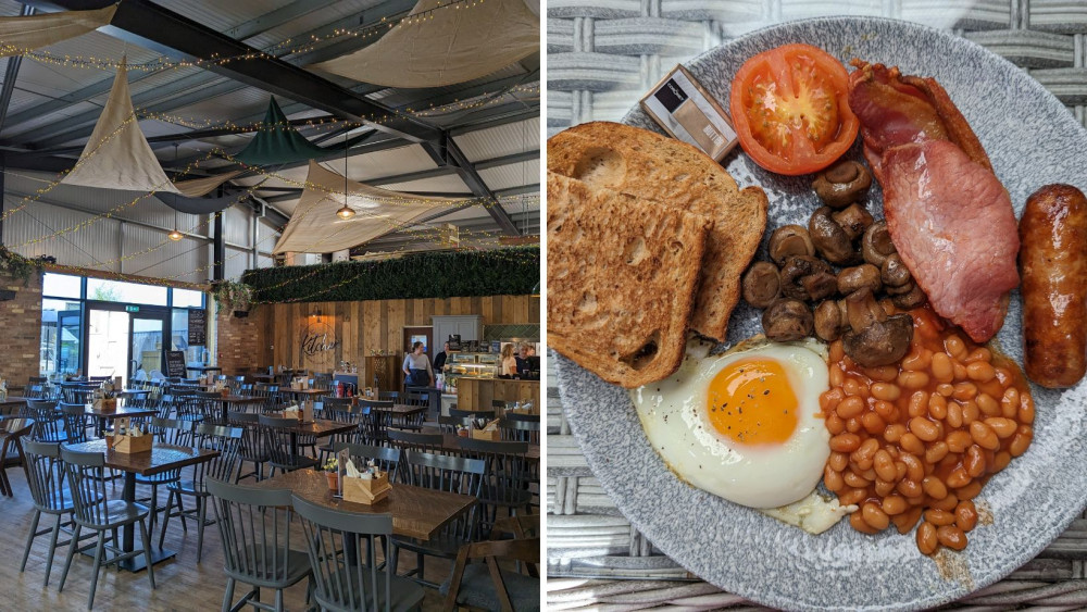 L: The Kitchen at Combe Garden Centre R: The Devon Breakfast (Nub News)