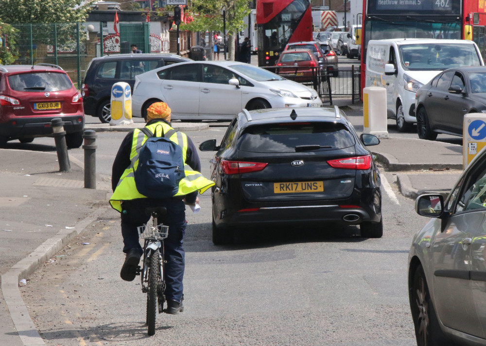 Picture of cyclist in Southall provide by the Ealing Cycling Campaign. Photo: Martin Gorst/Ealing Cycling Campaign.