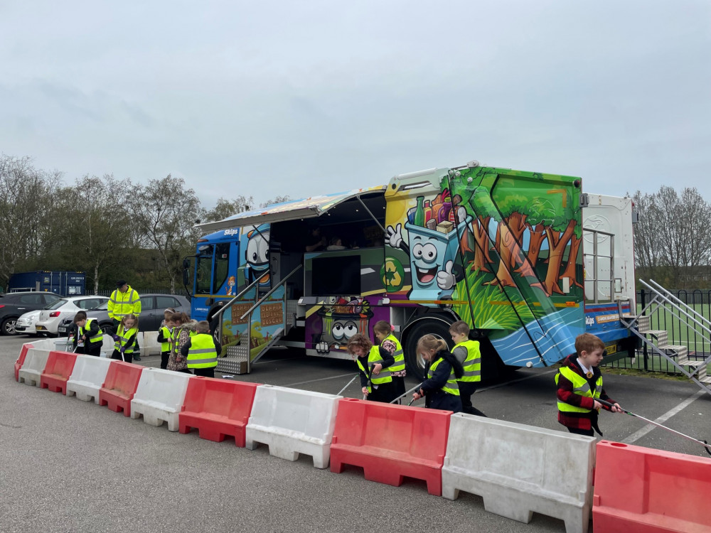 'Dennis' the mobile recycling classroom at Leighton Academy in Crewe. (Photo: Cheshire East Council) 