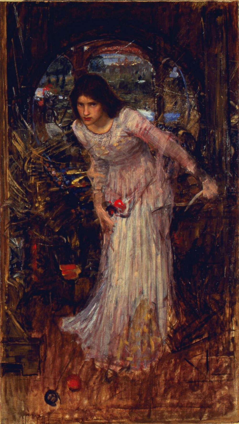 Waterhouse, John William RA (1849-1917): The Lady of Shalott – from the poem by Tennyson, oil on canvas, 121 x 69 cms. Presented to the Corporation of Falmouth in 1923 by Alfred A. de Pass, in memory of his sons. Picture adopted by Lynne and Louisa Brunton.