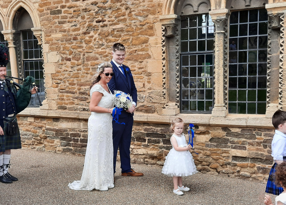 Lindsay at Oakham Castle, accompanied by her nephew, Craig. Image credit: Nub News