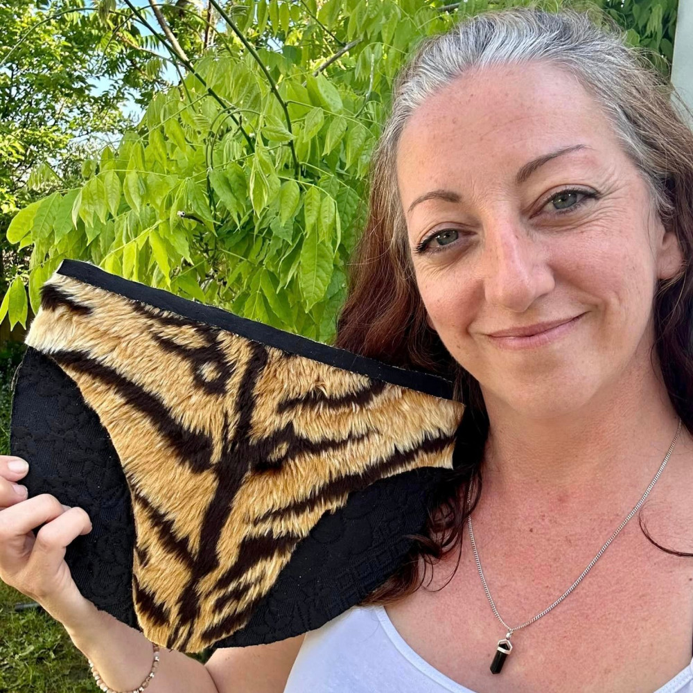Tanya from Frome Medical Practice shows off the pants she made as the campaign was launched Tanya from Frome Medical Practice shows off the pants she made as the campaign was launched