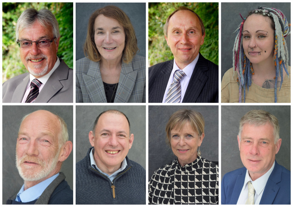 Pictured, clockwise from top left, Cllr David Busby, Cllr Deborah Saw, Cllr John Ward, Cllr Jessie Carter, Cllr Derek Davis, Cllr Sallie Davies, Cllr Daniel Potter, Cllr Alastair McCraw (Picture: Babergh District Council)