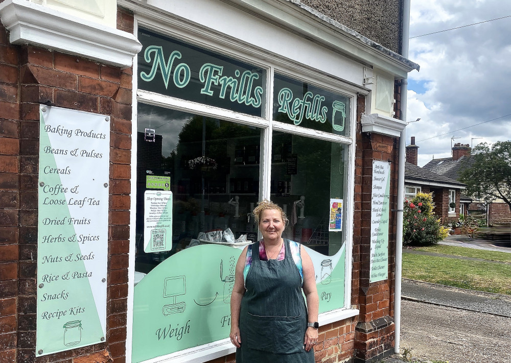 Fran Barney outside No Frills Refills in Ibstock. Photo: North West Leicestershire District Council Fran Barney outside No Frills Refills in Ibstock. Photo: North West Leicestershire District Council