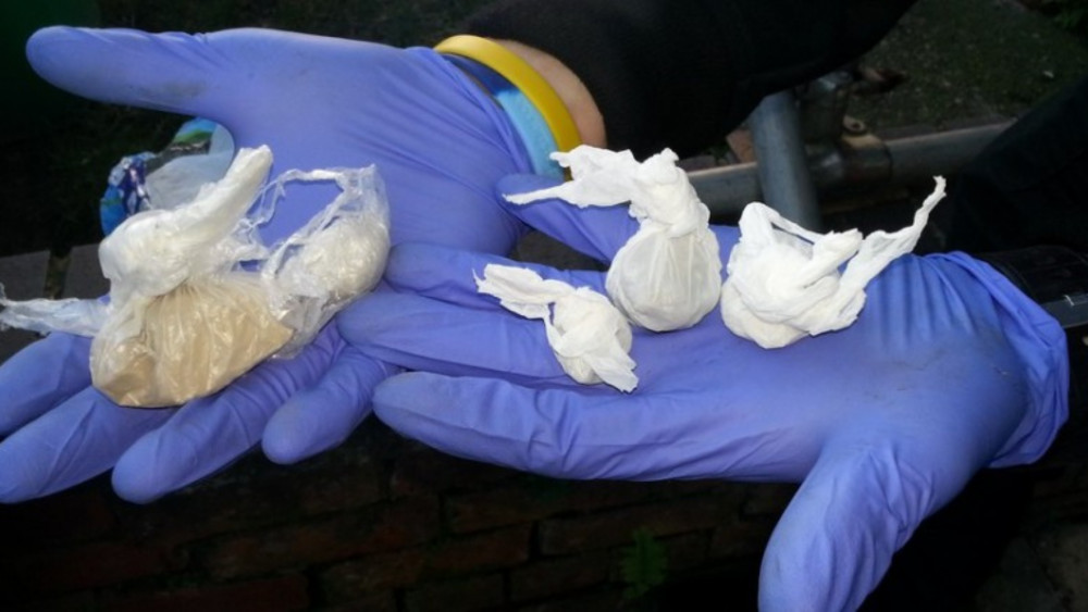 Police in Hucknall made two arrests after finding a quantity of suspected Class A drugs at an address in the town last week. Photo courtesy of Nottinghamshire Police.