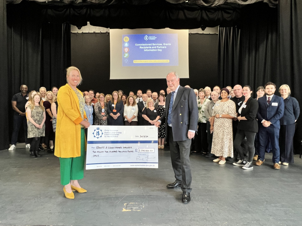 Police and Crime Commissioner Philip Seccombe (right) and Deputy Police and Crime Commissioner Emma Daniell with representatives of the many funded projects