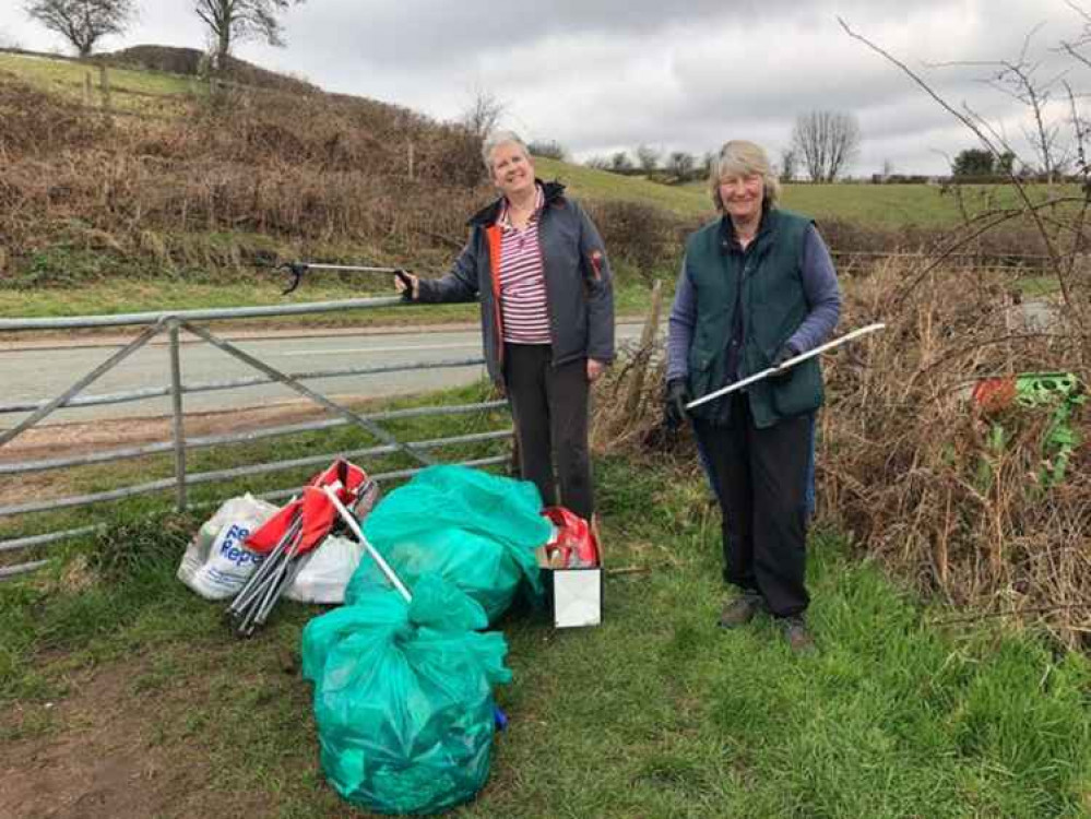 Fiona Barry, President of Frodsham WI and Vivien Shaw, Ex President of Frodsham WI, picking litter in a socially-distanced manner last weekend Fiona Barry, President of Frodsham WI and Vivien Shaw, Ex President of Frodsham WI, picking litter in a socially-distanced manner last weekend