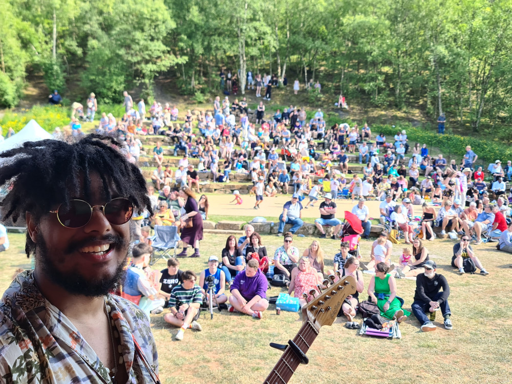 Nico from Angel Mill at Bath College enjoying the view from the stage