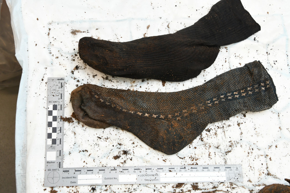 Pair of socks recovered from the scene. Photo courtesy of Nottinghamshire Police.