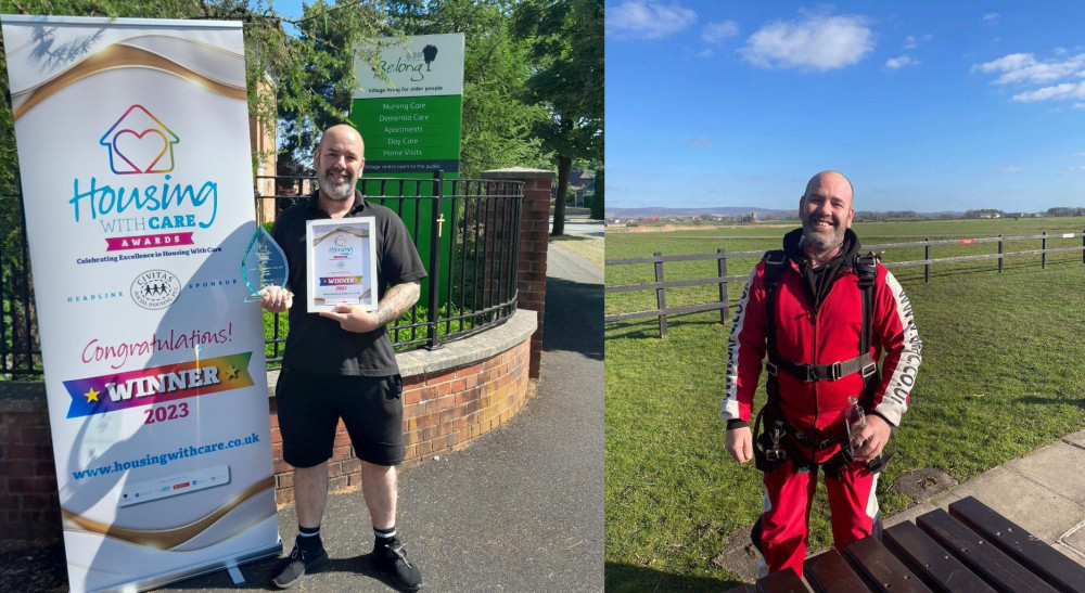 Chris Jones, caretaker at Belong Macclesfield care village, with his Housing with Care award. He goes above and beyond for residents, staff and the community. 