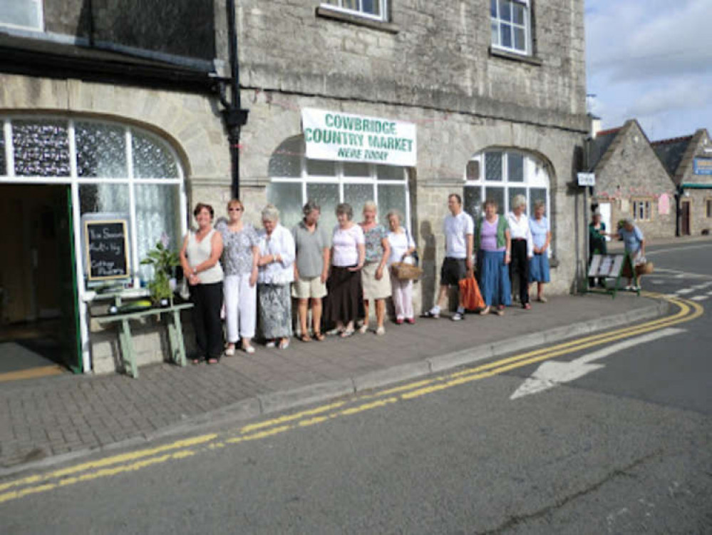 A queue forms outside Cowbridge Town Hall for the Country Market