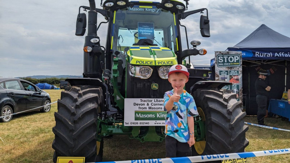 Reuben with the tractor (Devon and Cornwall Police)