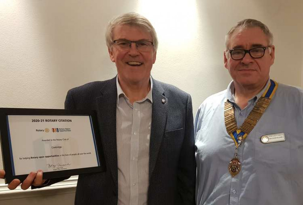 Past President Steve (left) receives the Citation at the club's recent meeting from President Malcolm Hallewell (right) Past President Steve (left) receives the Citation at the club's recent meeting from President Malcolm Hallewell (right)