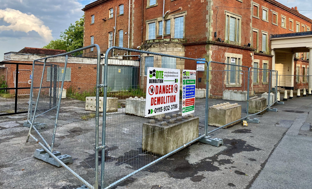 A demolition sign and fencing has been erected outside the Royal Hotel. Photos: Ashby Nub News