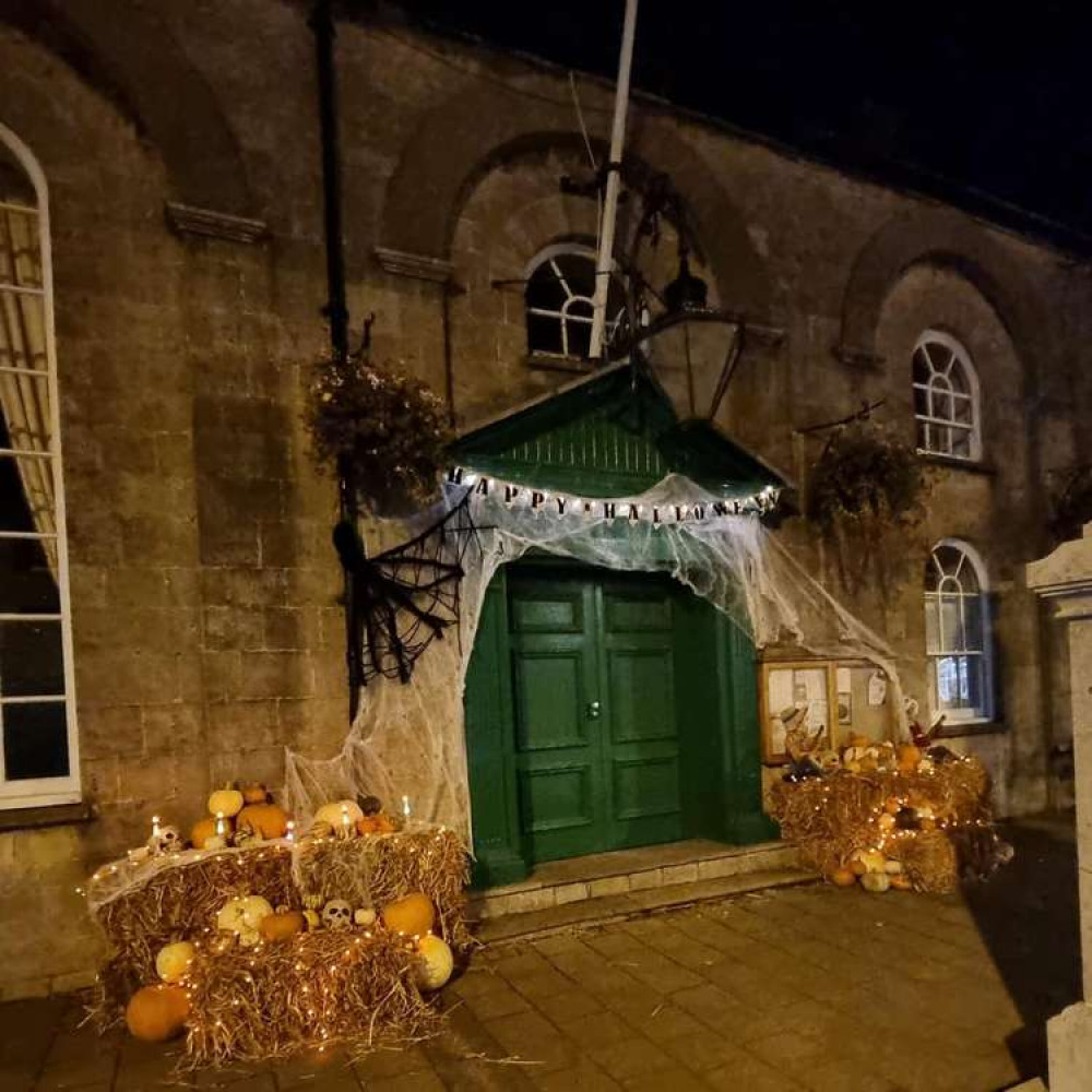 Cowbridge Town Hall's spooky new look, decorated for Halloween (Image via Vale Town Centres)