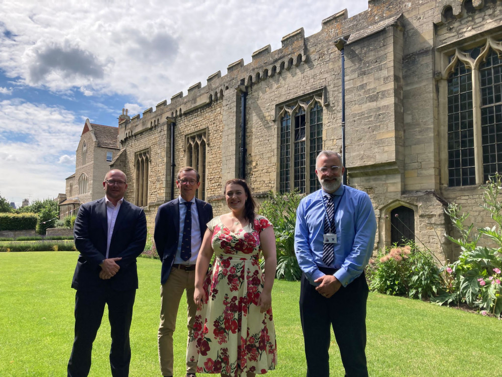 Rutland and Melton's MP visited local schools to explore their work within the local community and economy. Pictured are Tom Cartledge, Dean White, Alicia Kearns MP, Will Phelan. Image credit: Alicia Kearns MP. 