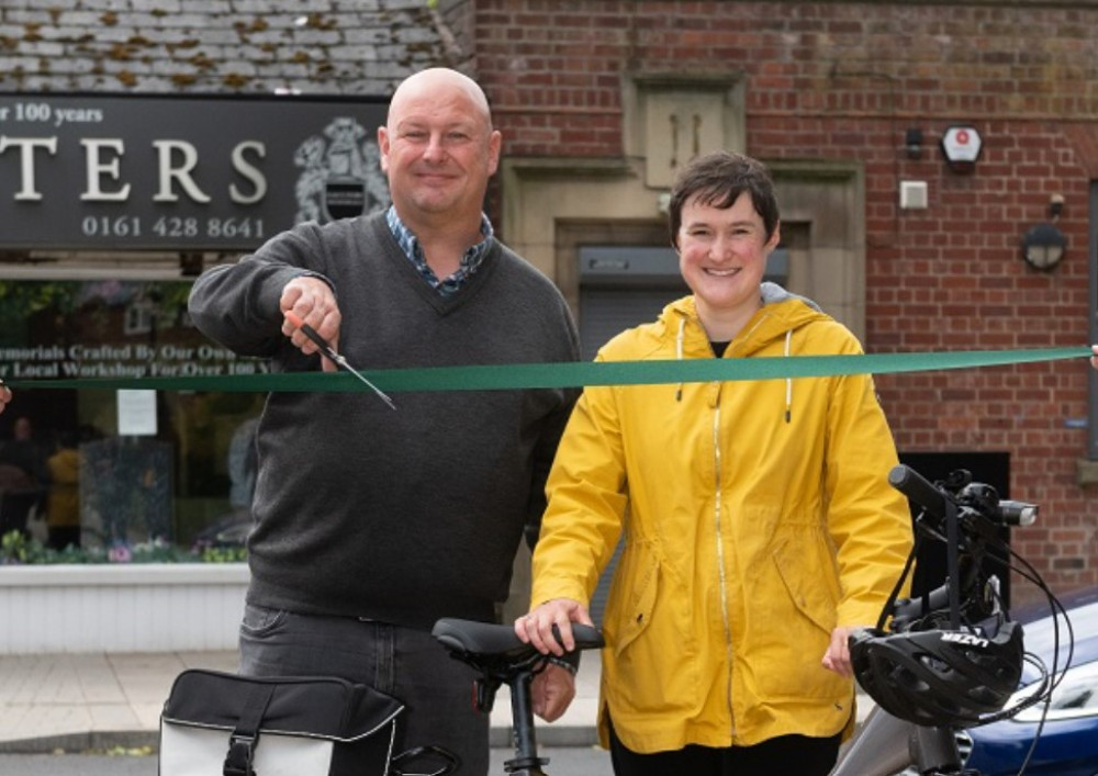 Officials from Stockport Council, the Cheadle Town Fund board, and Mary Robinson MP attended a launch event for the new route on Saturday 1 July (Image - Stockport Council)