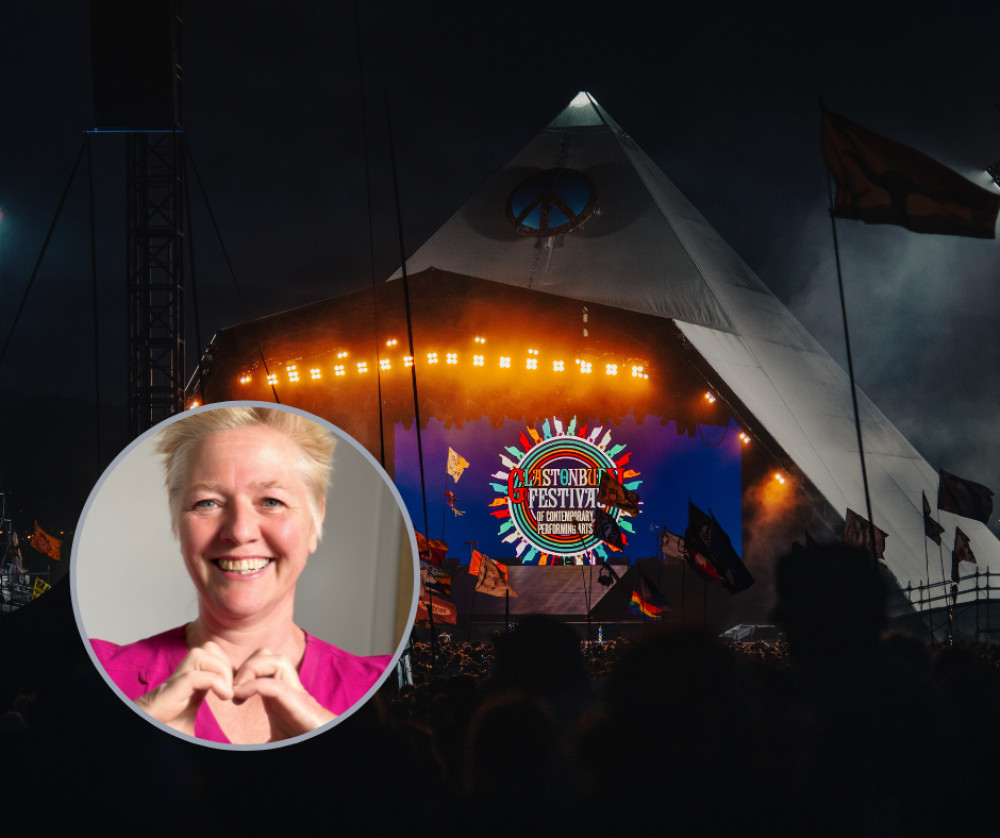 GP Rebecca Hall appeared on the Pyramid Stage to mark the 75th birthday of the NHS