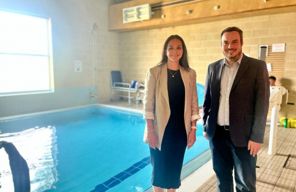 Simon Jupp MP with Natasha Khojasteh, Director of Water Babies at Flamingo Pool, Axminster